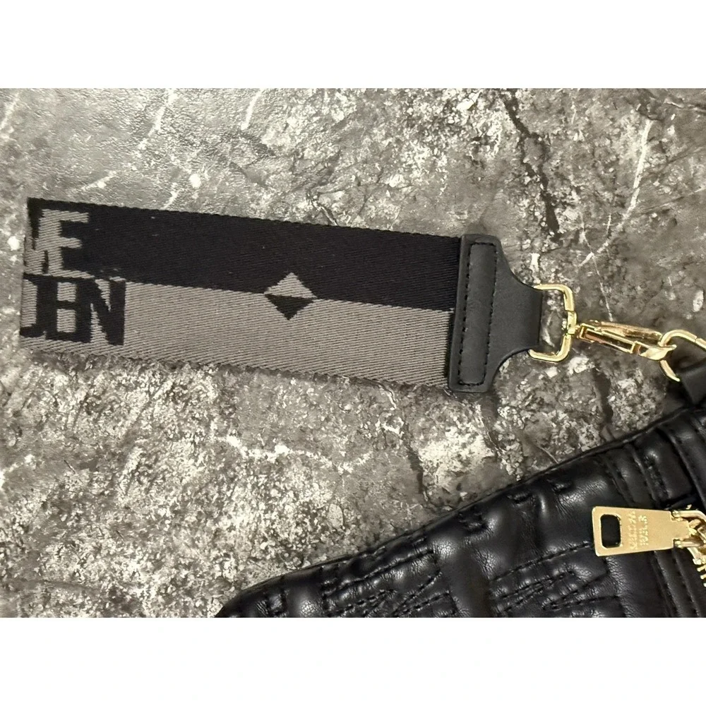 Steve Madden Black Embossed Logo Large Wristlet Clutch Bag